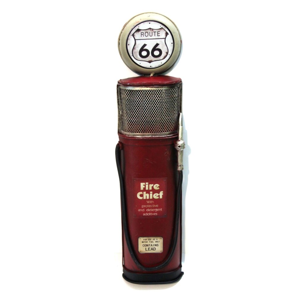 Route 66 Fire Chief Metal Gas Pump Man Cave Garage Wall Hanging Decor 14"